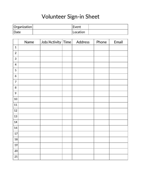 Volunteer Sign Up Sheet Template Word