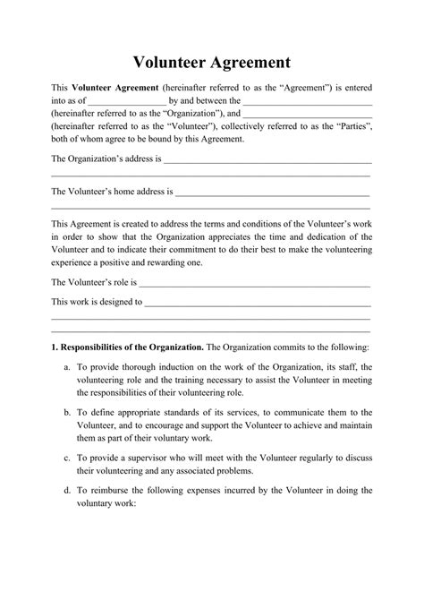 Volunteer Work Agreement Template