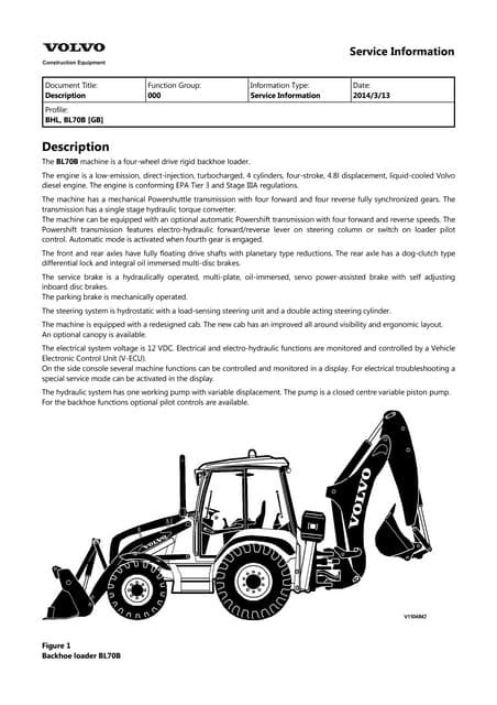 Volvo Bl70b Backhoe Loader Service Repair Manual Instant Download