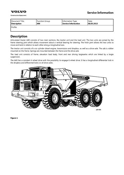 Volvo Bm A40 Articulated Dump Truck Service Repair Manual