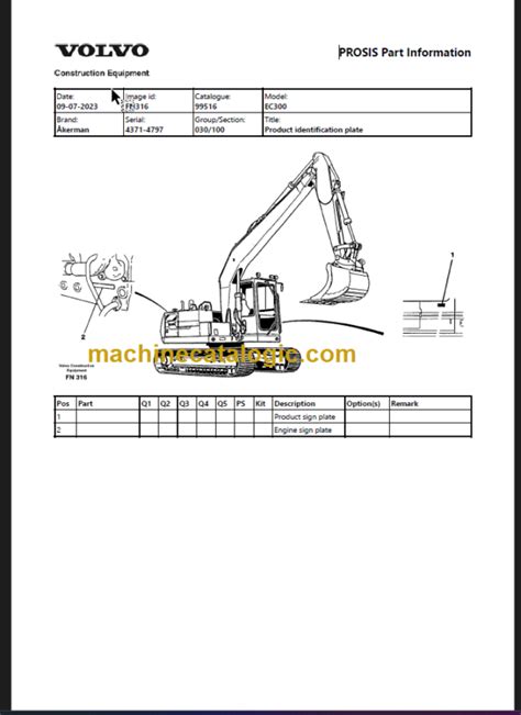 Volvo Ec300 Akerman Excavator Service Parts Catalogue Manual Instant Download Sn 4371 4797