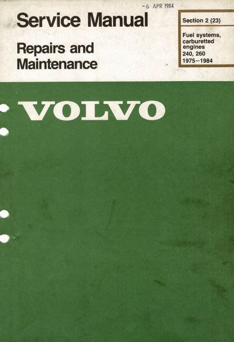 Volvo Fuel Systems Carburetted Engines 240 260 Repair Service Manual