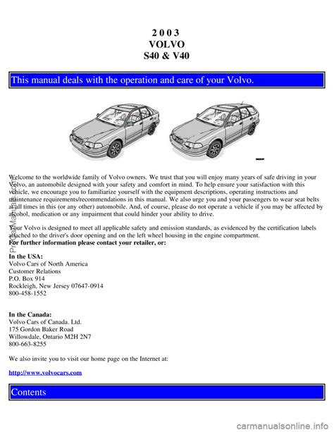 Volvo S 60 Model 2003 Owners Manual