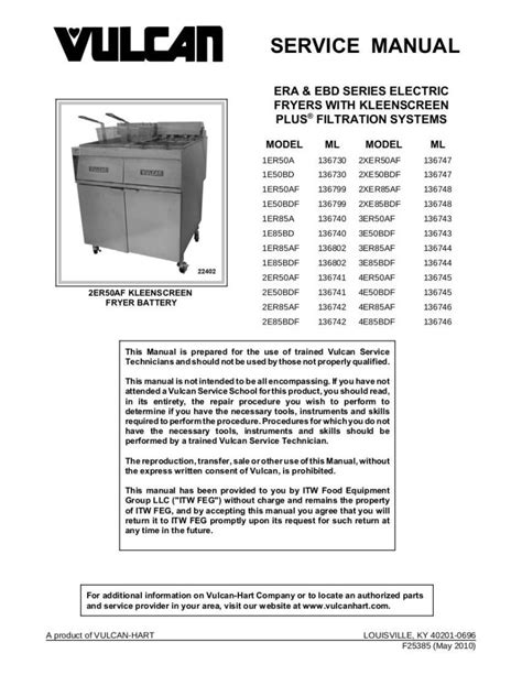 Vulcan Deep Fat Fryer Model 1er50a Manual