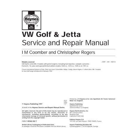 Vw Golf Jetta Model 96 Service And Repair Manual Free