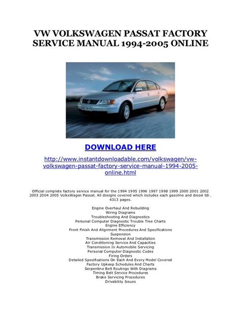 Vw Volkswagen Passat Factory Service Manual 1994 2005 Online