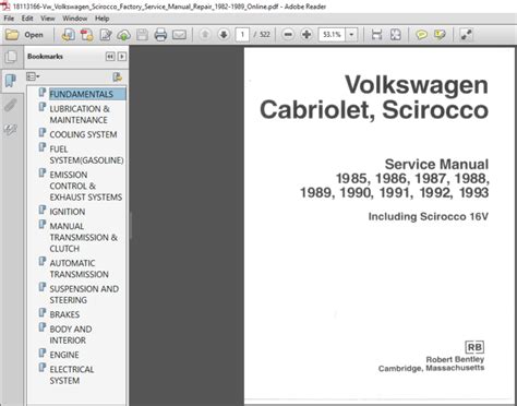 Vw Volkswagen Scirocco Factory Service Manual Repair 1982 1989 Online