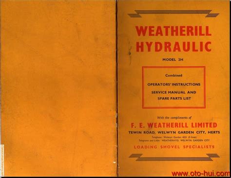 Weatherill Hydraulic 2h Operators Service Parts Manual