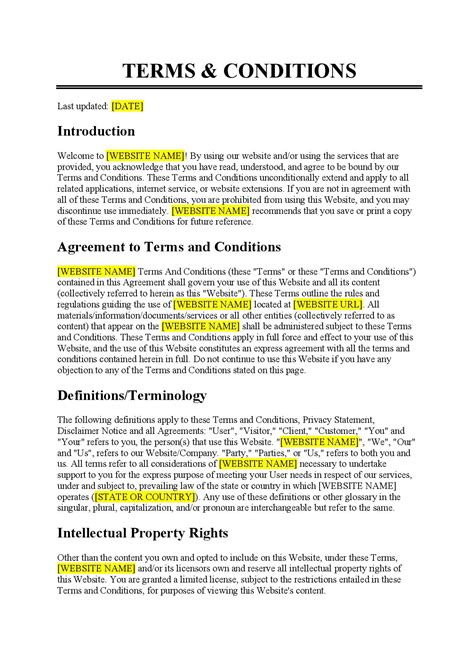 Web Terms And Conditions Template