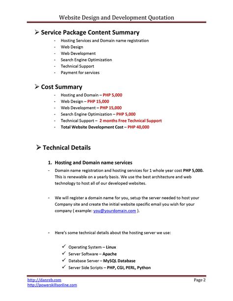 Website Development Quotation Template