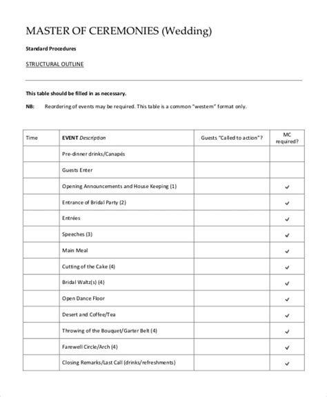 Wedding Ceremony Outline Template