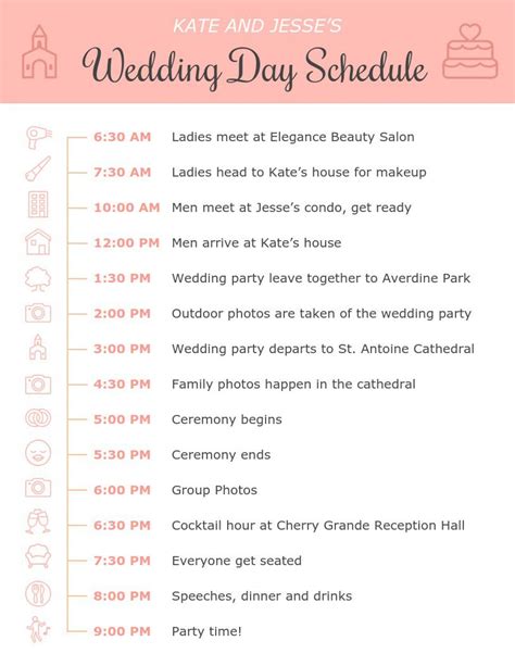 Wedding Day Timeline Template