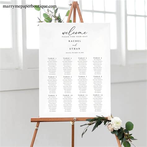 Wedding Seating Chart Size