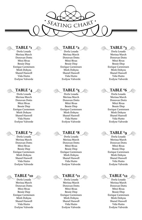 Wedding Seating Plan Template Free Download
