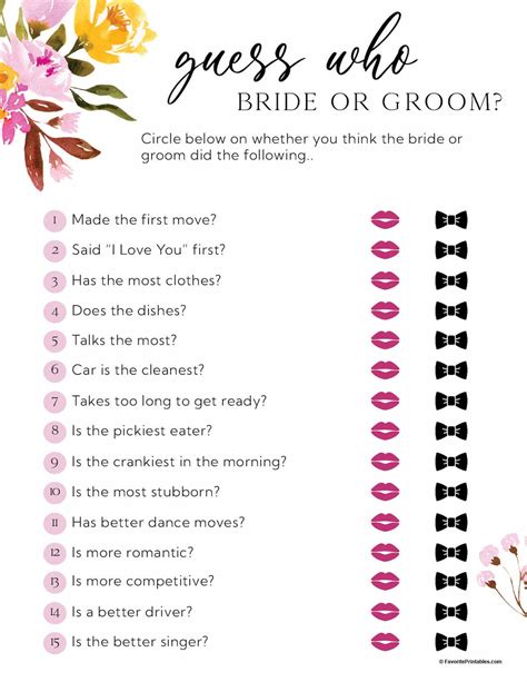 Wedding Shower Games Free Printable