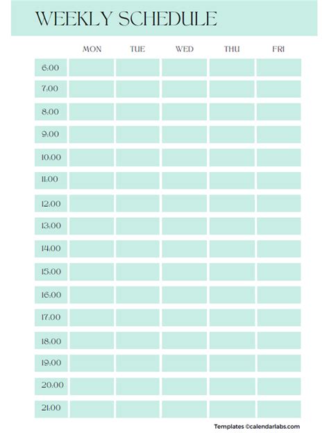 Weekly Calendar Template With Hours