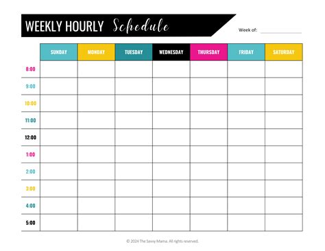 Weekly Hourly Schedule Template