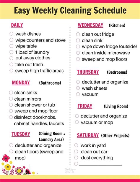 Weekly House Cleaning Schedule Printable