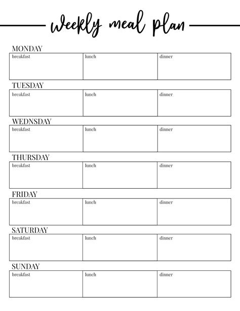Weekly Meal Plan Template Free