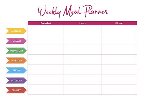 Weekly Meal Planning Template Free