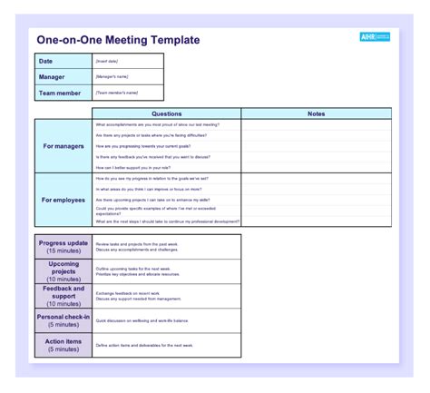 Weekly One On One Meeting Template