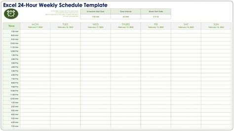 Weekly Schedule 24 Hour Template