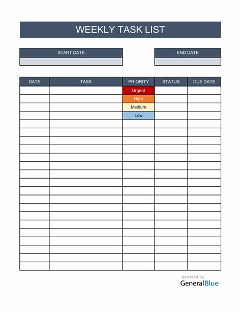 Weekly Task List Template