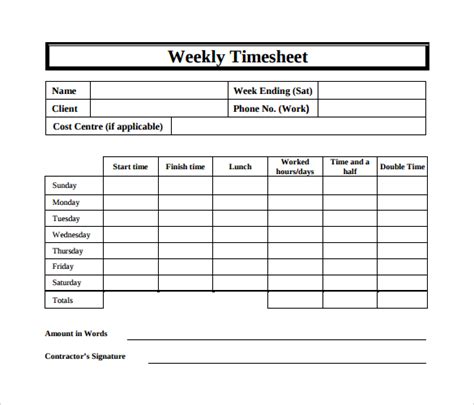 Weekly Timesheet Template