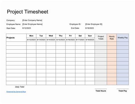 Weekly Timesheet Template Excel Free Download
