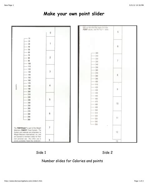 Weight Watchers Point Slider Printable