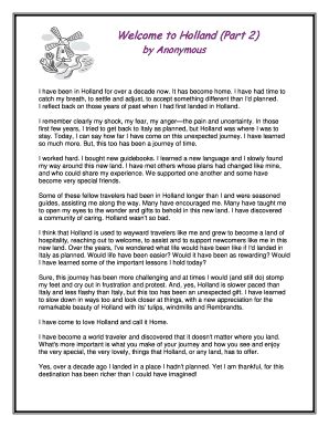 Welcome To Holland Poem Printable