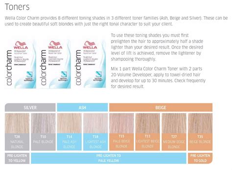 Wella Color Charm Toner Color Chart