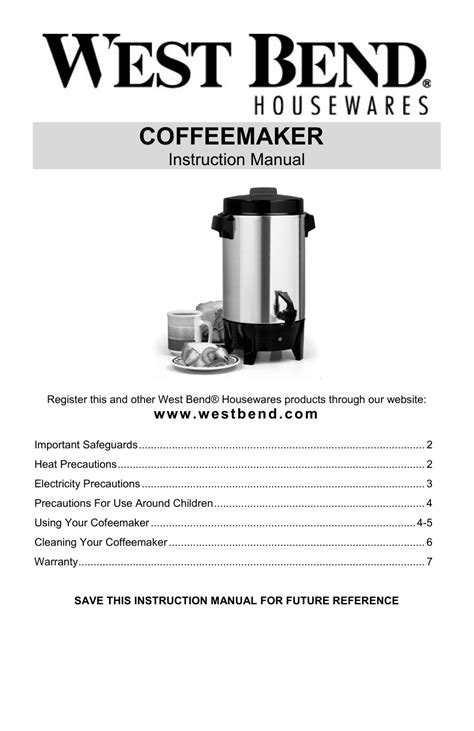 West Bend Coffee Maker Espresso Manual