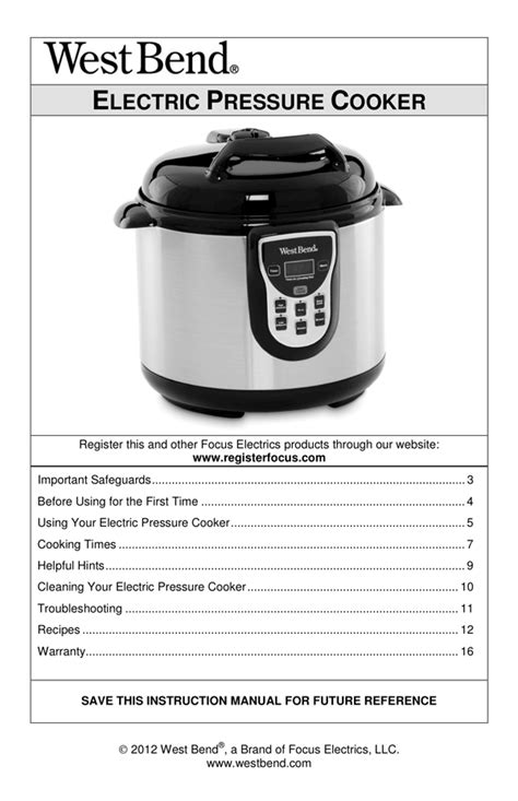 West Bend Slow Cooker Instruction Manual