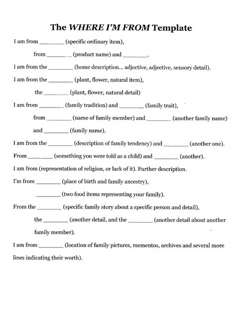 Where Im From Poem Template