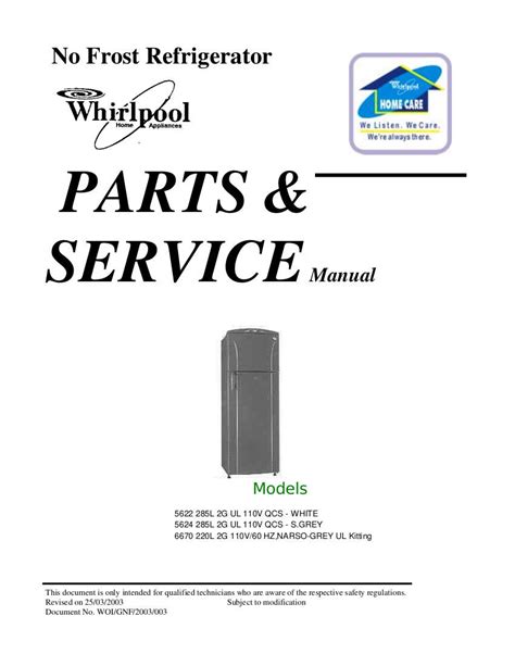 Whirlpool Refrigerator Service Manual