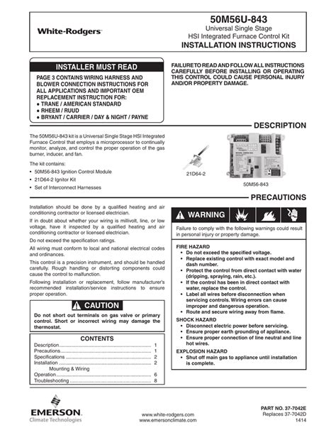 White Rodgers Model 50a50 450 Service Manual