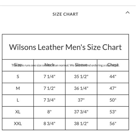 Wilsons Leather Size Chart