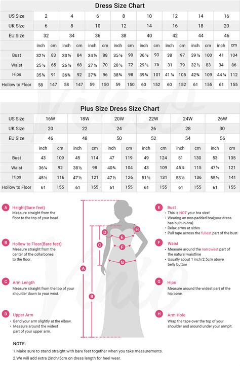 Womens Dress Measurement Chart