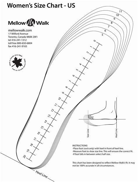 Womens Foot Size Chart Printable