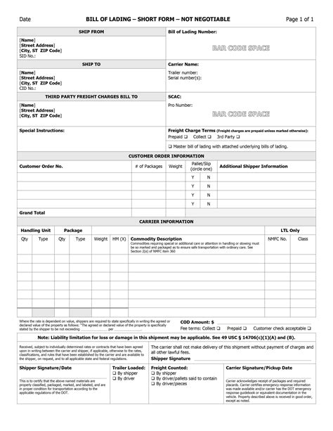 Word Bill Of Lading Template