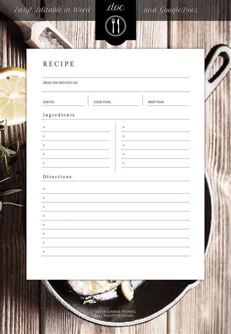Word Recipe Template