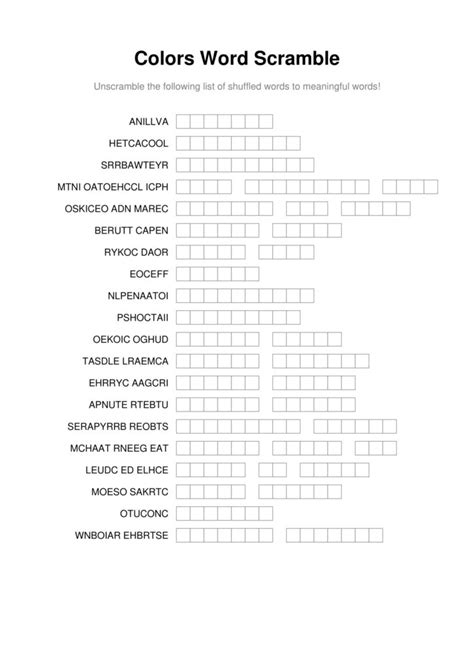 Word Scramble Game Printable With Answers