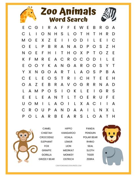 Word Search Animals Printable