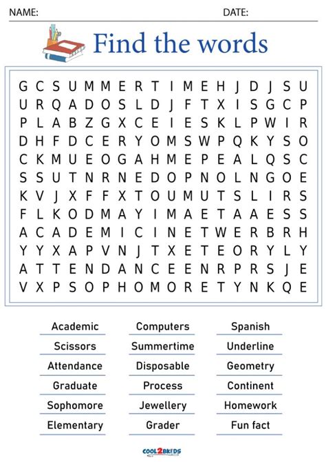 Word Search For 6th Graders Printable