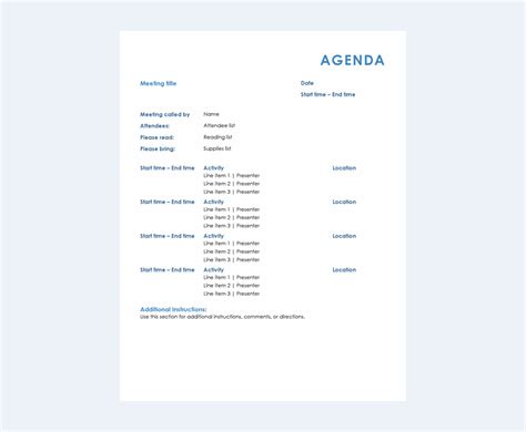 Word Template For Agenda