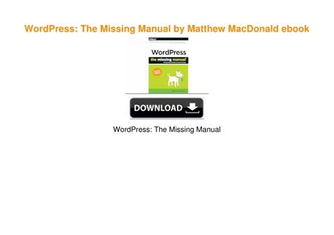 Wordpress The Missing Manual Macdonald Matthew