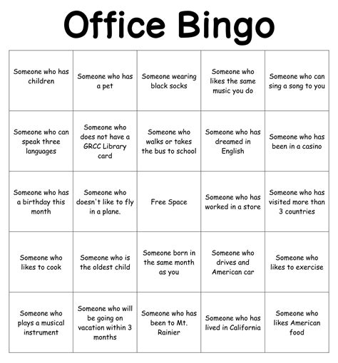 Work Bingo Template