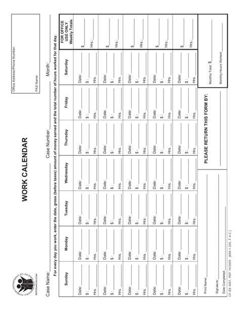 Work Calendar Dcf Template