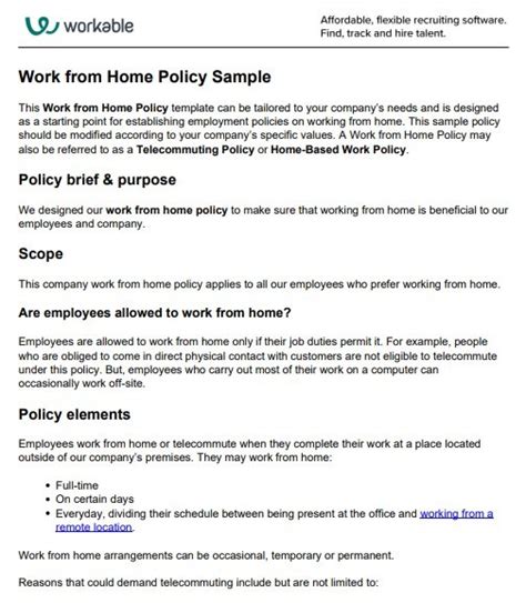 Work From Home Policy Template